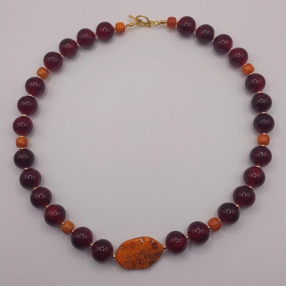 Elegant Red and Orange Beaded Necklace